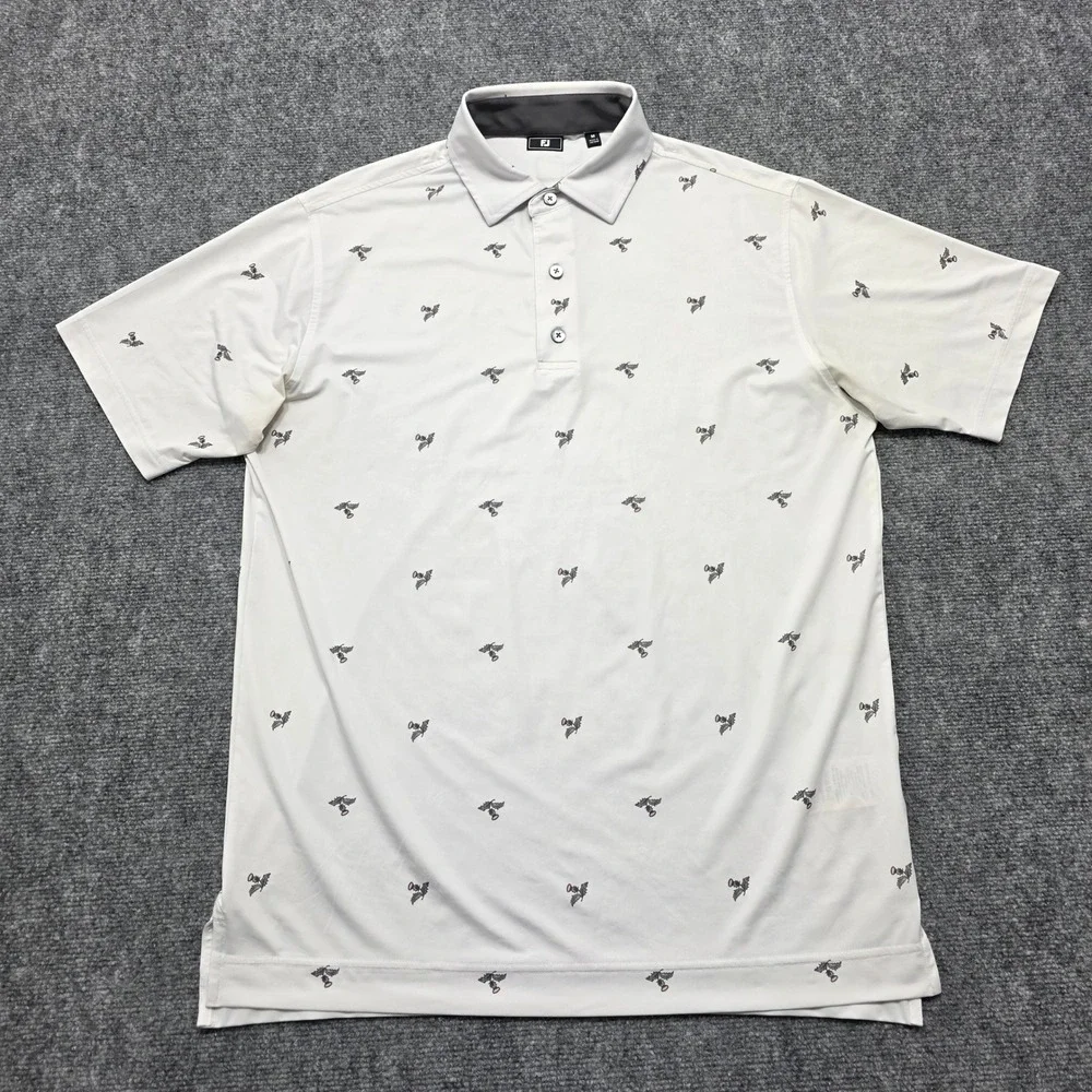 FootJoy Men's Medium ProDry Thistle‎ Print Golf White Polo Shirt Short Sleeve